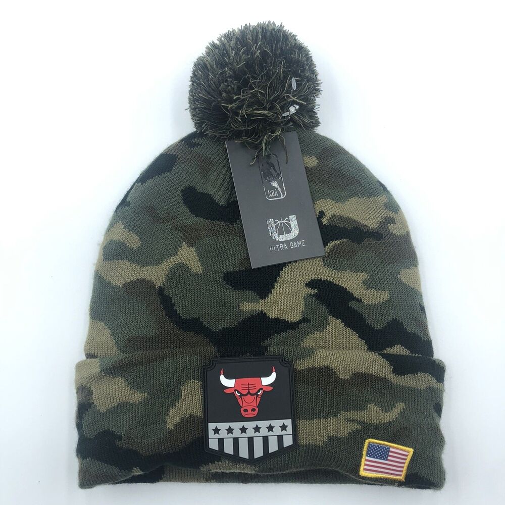 NBA Ultra Game Chicago Bulls USA Flag Basketball Army Camo Beanie Ski Hat OSFA
